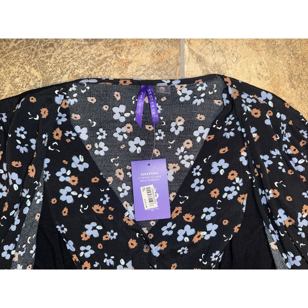 Seraphine Button Down Wrap Maternity Nursing Dress Black Floral US 12 NEW - Picture 3 of 6